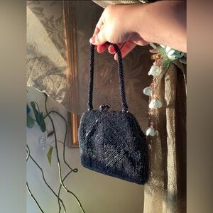 Vintage Bechamel blue and purple beaded kiss lock purse